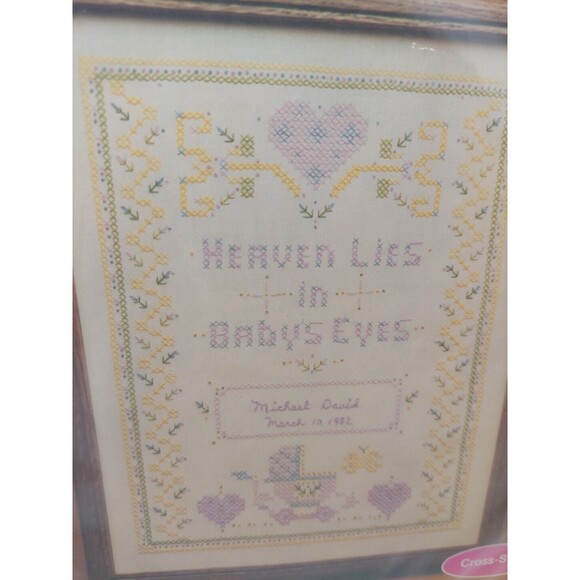 Current Hearts N Flowers Cross Stitch Kit 7154-9 Baby Birth 11" x 14" 1983 VTG - Picture 6 of 9